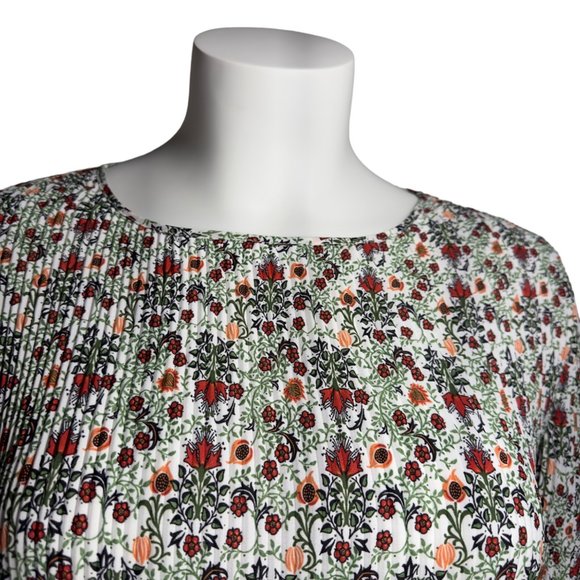 Max Studio White Flowy Floral Peplum Peasant Boho Crewneck Top Size Large - Picture 6 of 11